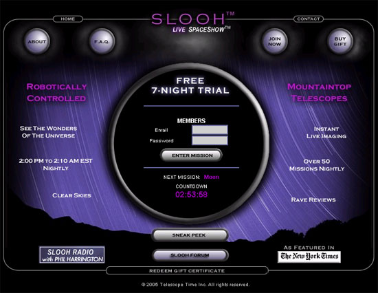 Интернет-страница проекта Slooh
