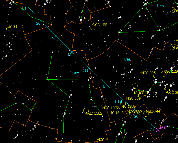 Путь кометы P/Hartley-IRAS (161P) в июле 2005 года Путь кометы P/Hartley-IRAS (161P) в июле 2005 года
