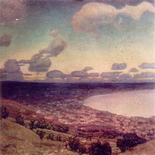 Картина А.Васнецова “Надвигающаяся на Феодосию лунная тень. 1914 г. Картина А.Васнецова “Надвигающаяся на Феодосию лунная тень. 1914 г.